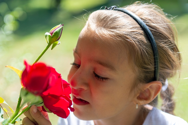 Kristiyana smelling a rose